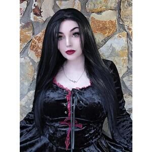 Long black sleek lace front wig